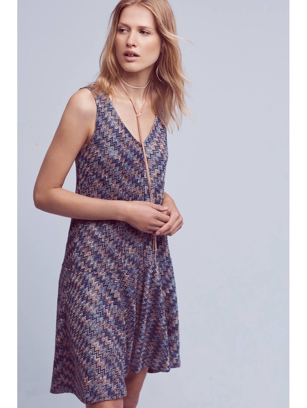 Maeve Anthropologie (L) Sleeveless Drop Waist Knit Blue Dress Y2K Knit